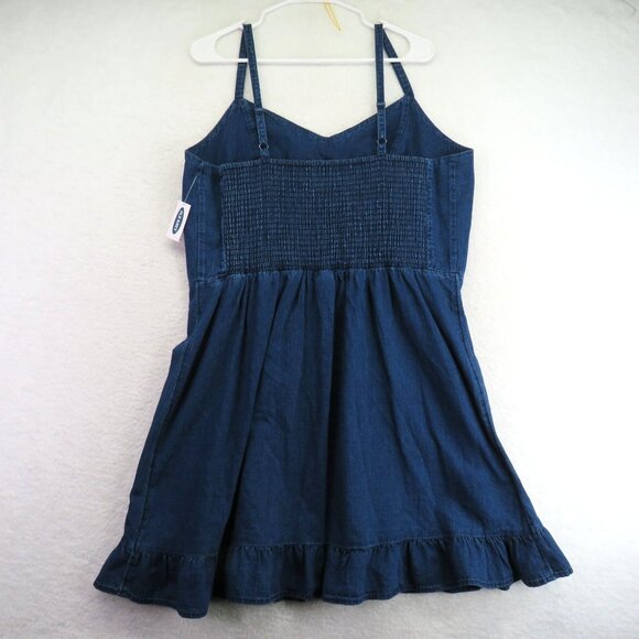 Old Navy Jean Dress Size XL Dark Wash Blue Denim Sleeveless Ruffle Hem Mini New - Picture 3 of 10